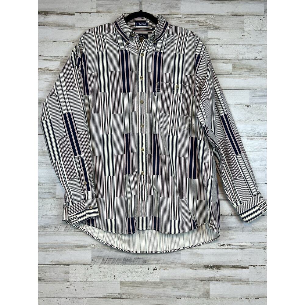Vintage Salty Dog Men's Shirt Large Long Sleeved Button Up Bold Stripe 80s 90s